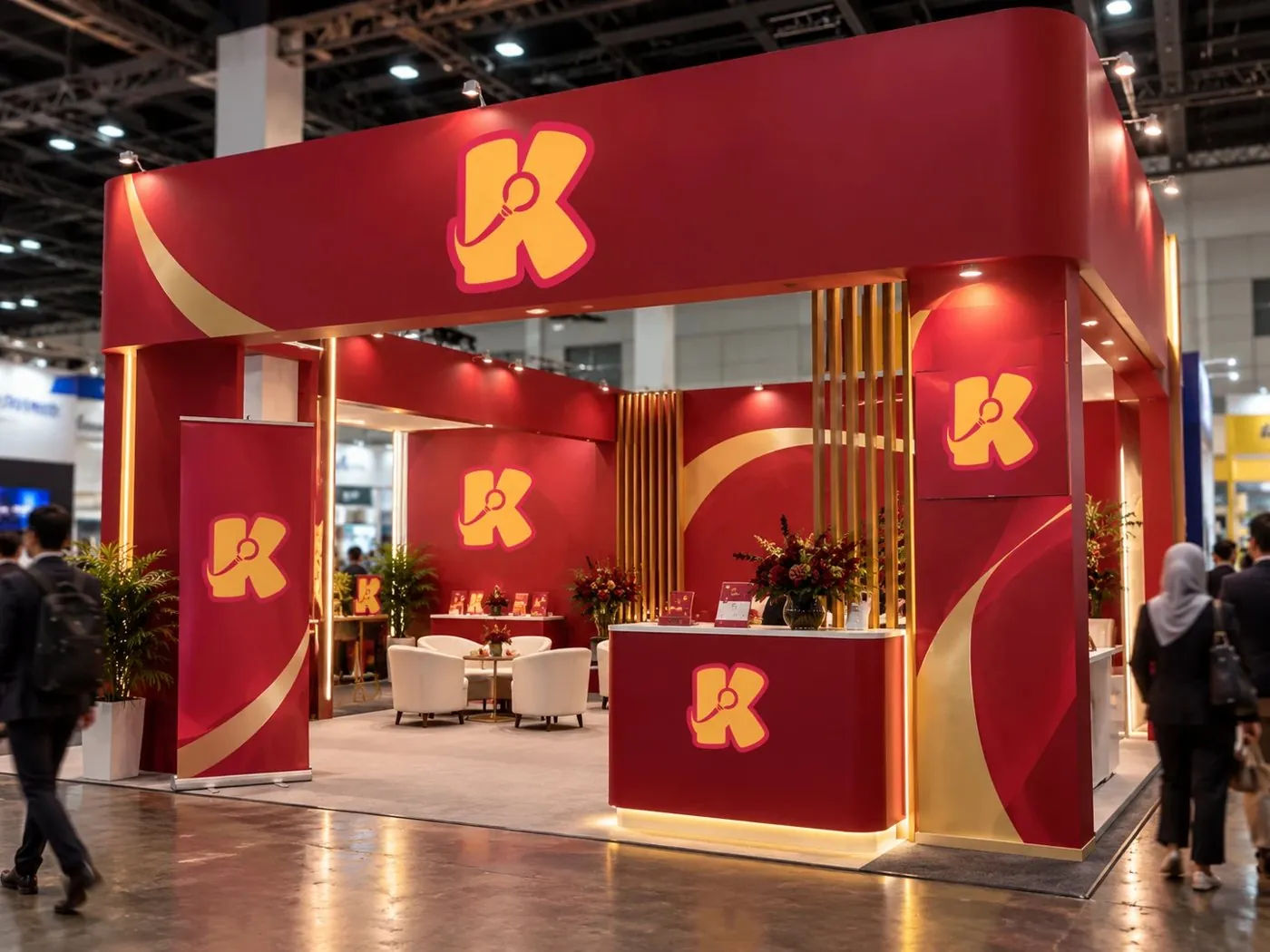 Illustration: exhibition booth in red and gold